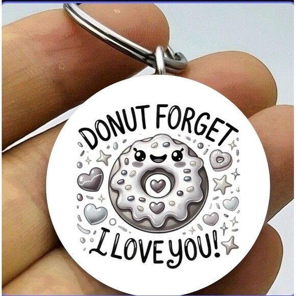 Donut Forget I Love You Love Couple Sweet Dessert Emoji Stainless Keychain - Picture 1 of 1